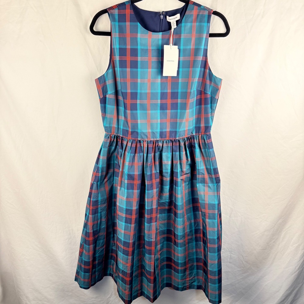 Nordstrom Plaid Sleeveless Fit & Flare Dress Medium NWT Holiday Timeless - Picture 3 of 11
